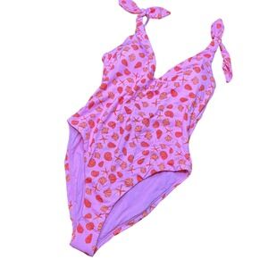 Aqua Swim sea shell Printed One Piece Swimsuit pink/red small